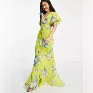 ASOS Design Floral Maxi Tea Dress NWT | Size 10 | Button Front Flutter Sleeve